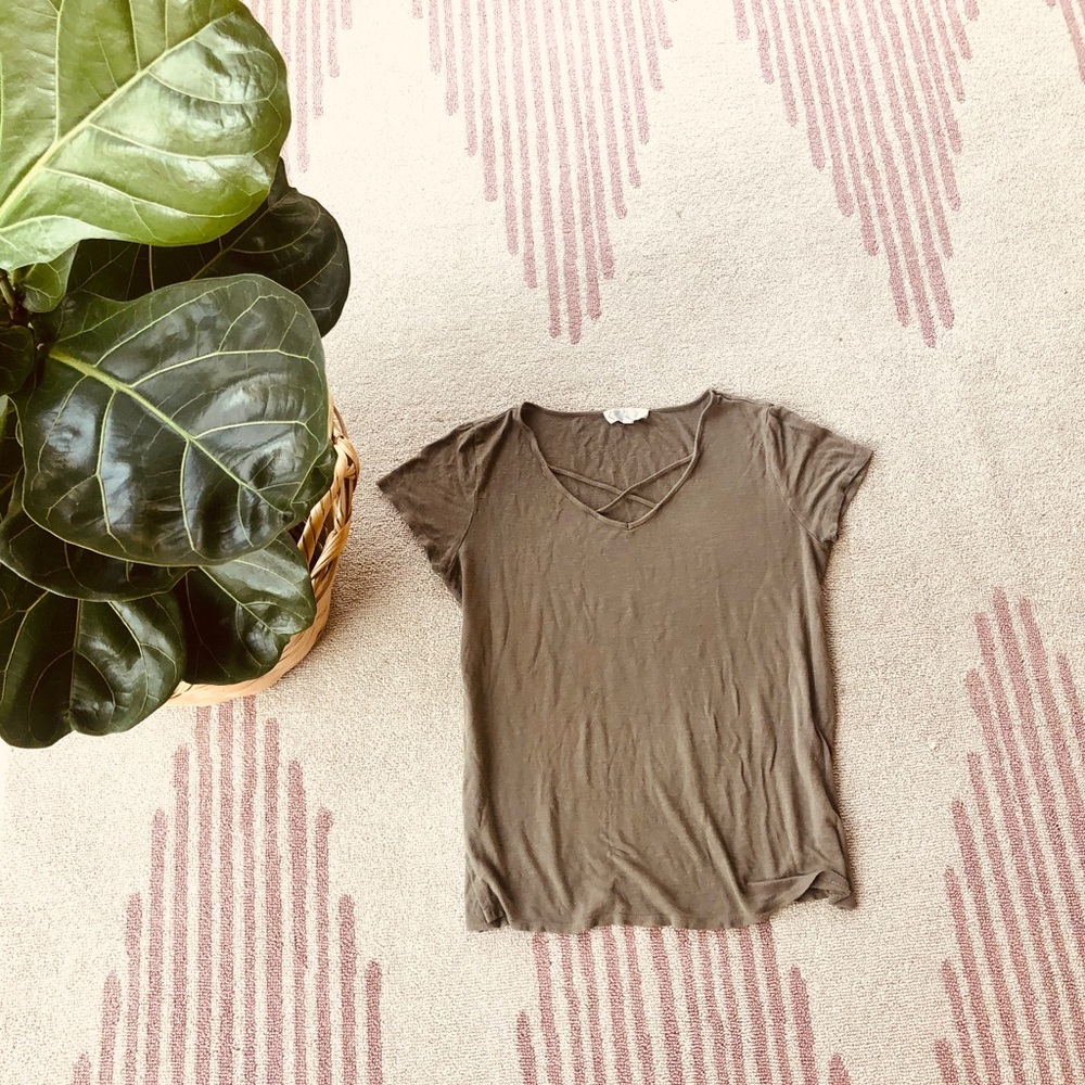 Super soft, comfortable, olive green Tshirt.
